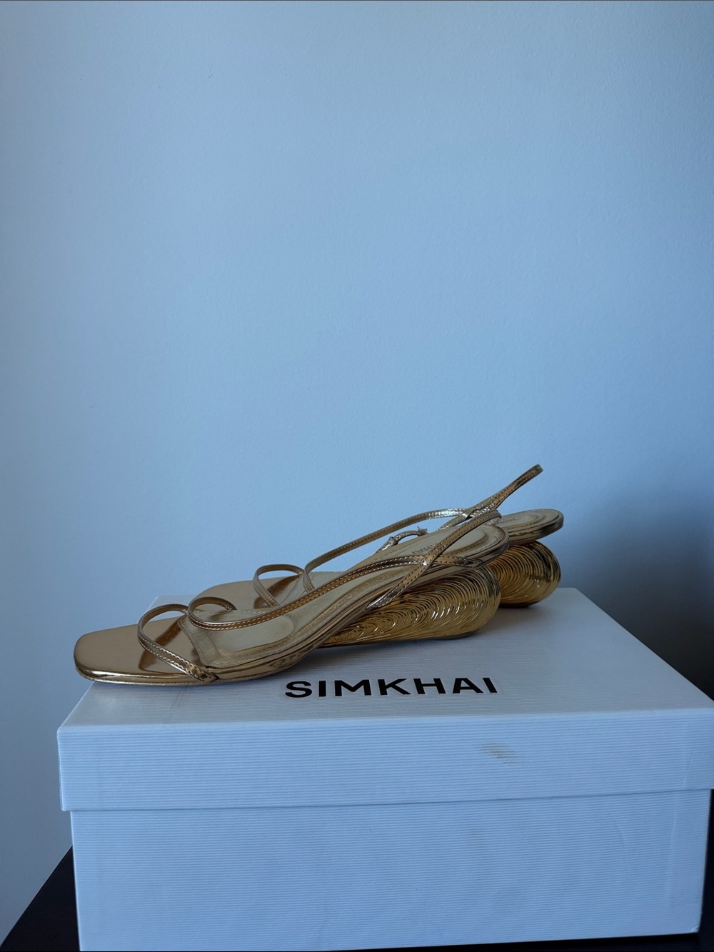 SIMKHAI Bridget Metallic Wedge Leather Sandals